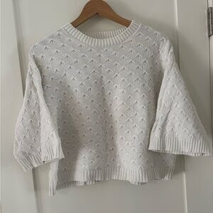 SOAKED IN LUXURY | Rosalie Pullover knit white sweater slight crop oversized XS